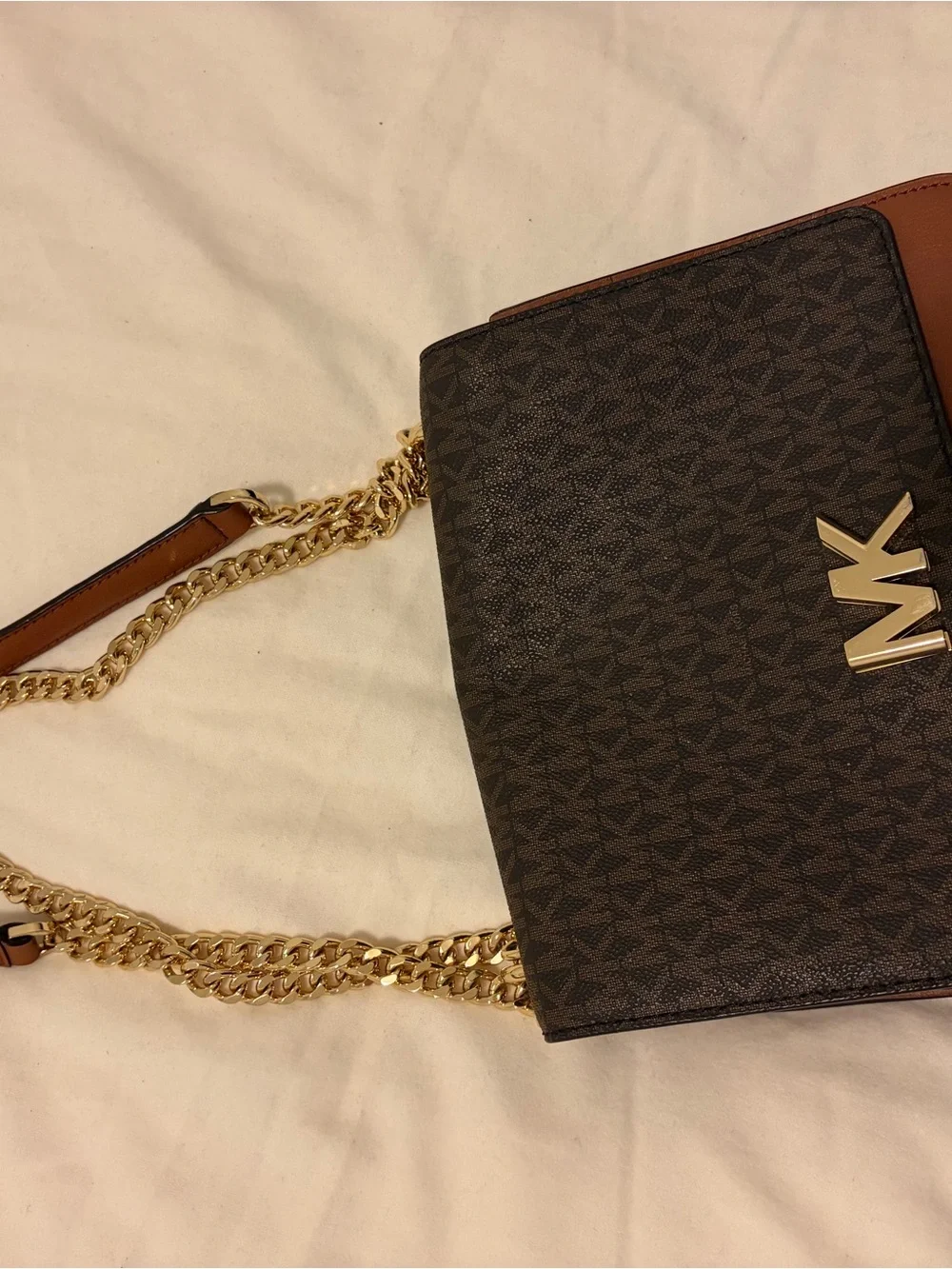 Michael Kors Brown Logo Shoulder Bag with Gold Hardware